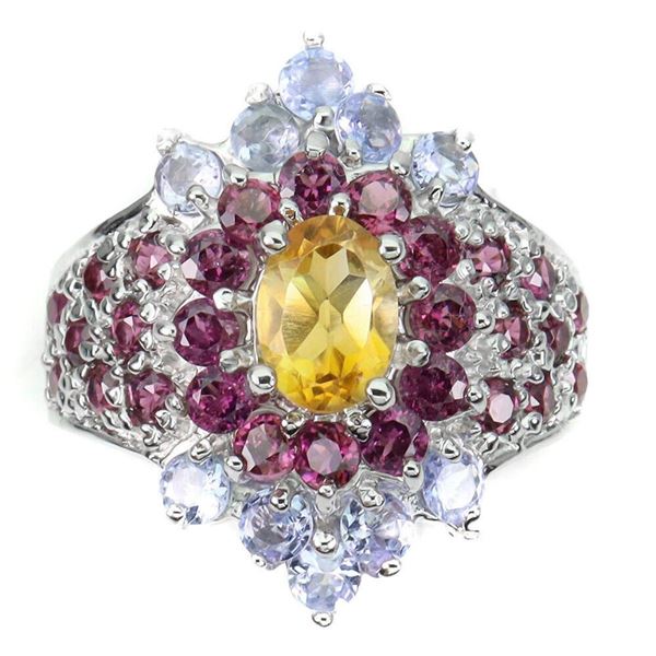 Natural Citrine,  Rhodolite Garnet & Tanzanite Ring
