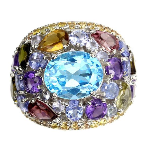 Natural Swiss Blue Topaz Tourmaline Tanzanite Ring