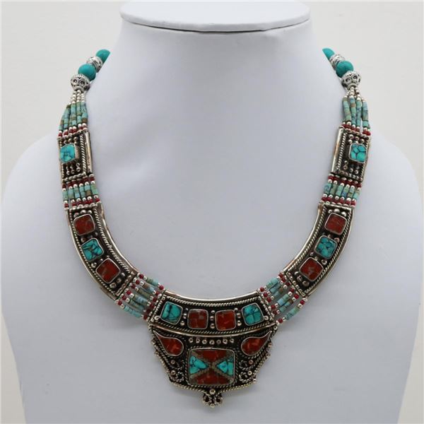 Tibet Natural Stone Tribal Queen Royal Necklace