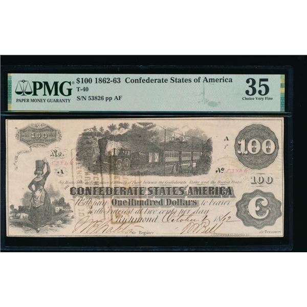 1862-63 $100 T-40 Confederate PMG 35