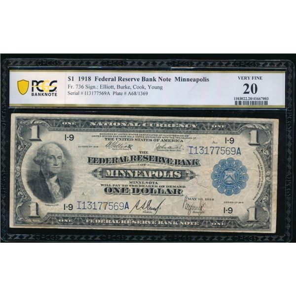 1918 $1 Minneapolis FRBN PCGS 20