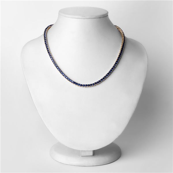 Plated 14KT Yellow Gold Created 11.65 Blue Sapphire Necklace