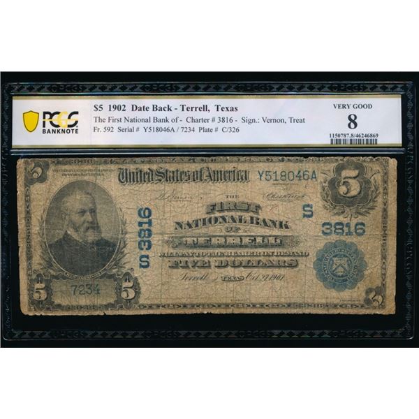 1902 $5 Terrell TX National PCGS 8