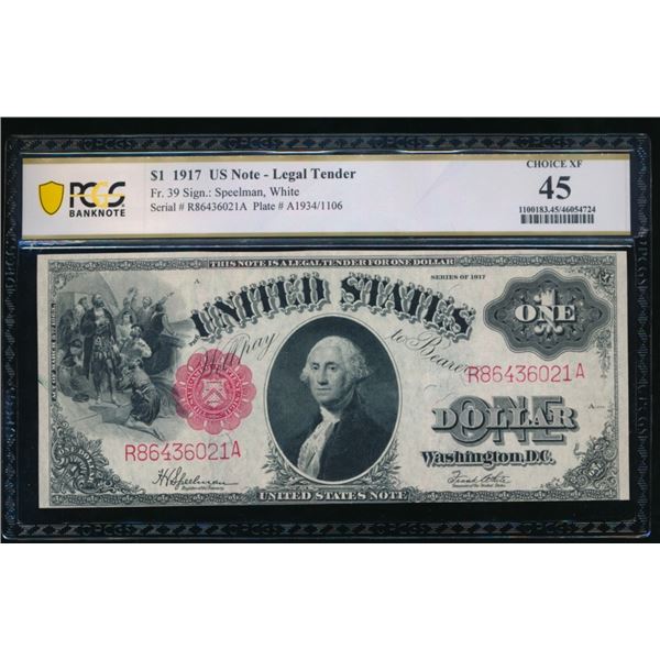 1917 $1 Legal Tender Note PCGS 45