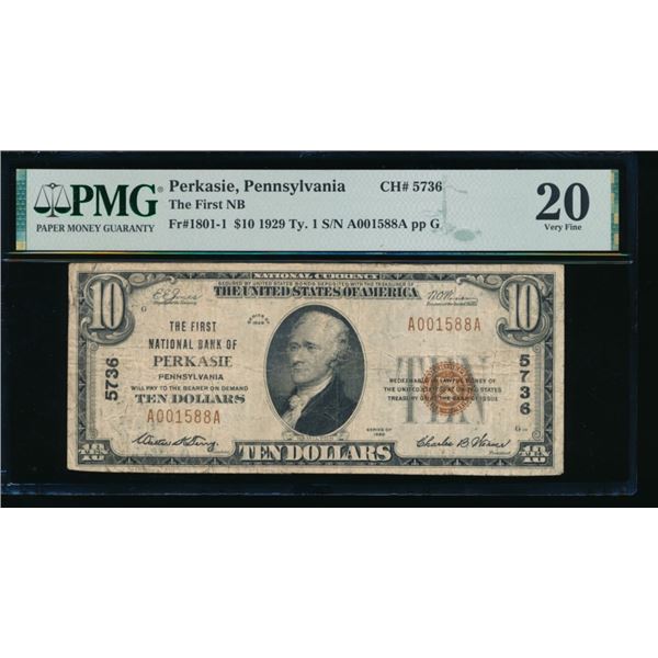 1929 $10 Perkasie PA National PMG 20