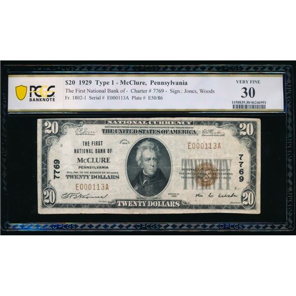 1929 $20 McClure PA National PCGS 30
