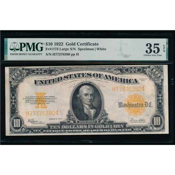 1922 $10 Gold Certificate PMG 35EPQ