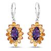 Plated Rhodium 6.54ctw Amethyst and Citrine Earrings