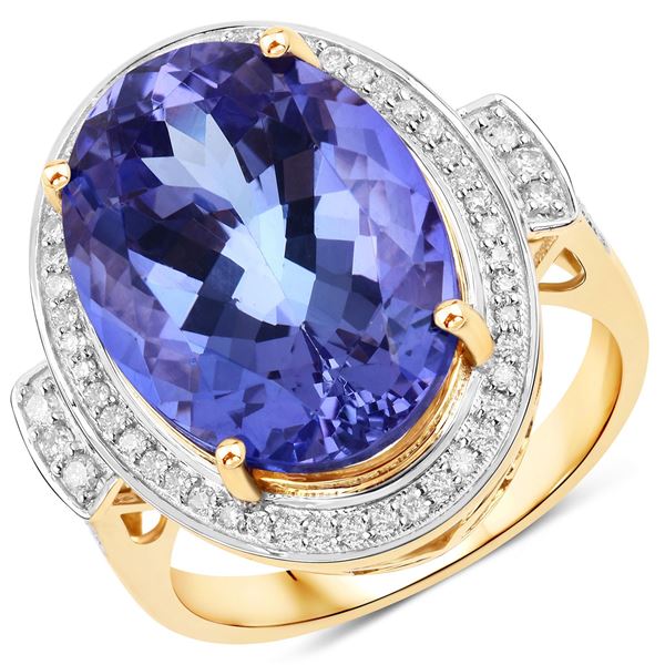 14KT Yellow Gold 11.30ct Tanzanite and Diamond Ring