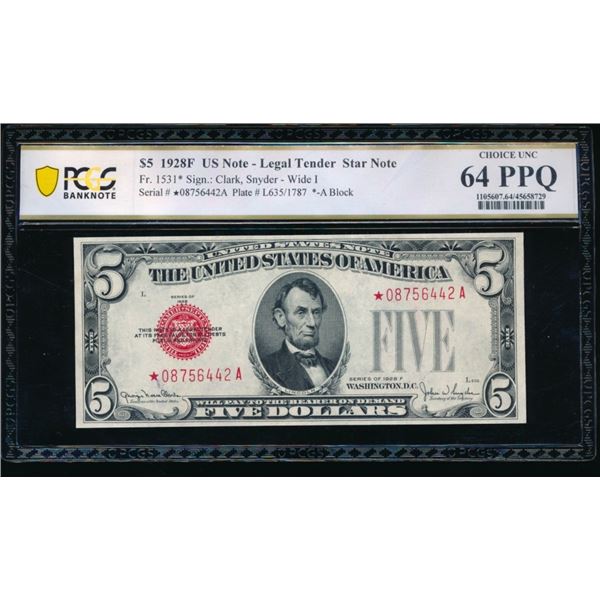1928F $5 STAR Legal Tender Note PCGS 64PPQ