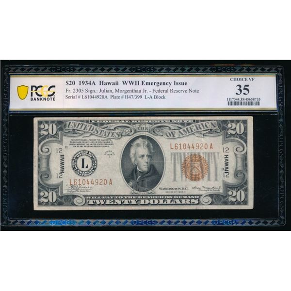 1934A $20 Hawaii FRN PCGS 35