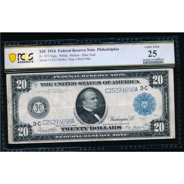 1914 $20 Philadelphia FRN PCGS 25