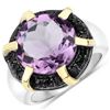 Plated Rhodium 6.56ct Amethyst and Black Spinel Ring