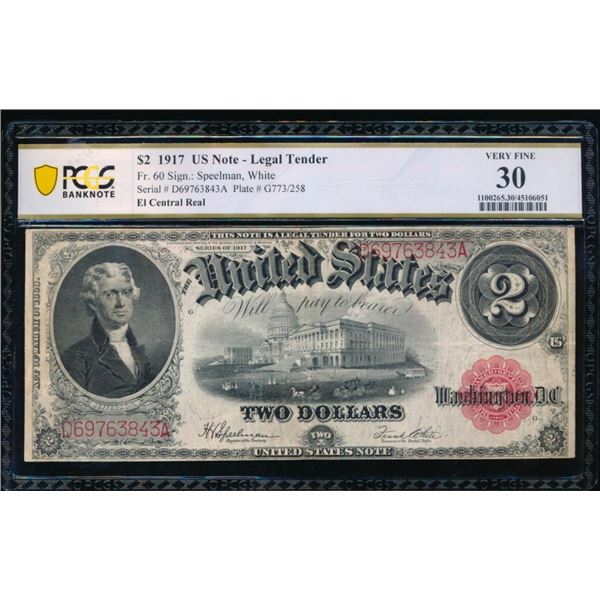 1917 $2 Legal Tender Note PCGS 30
