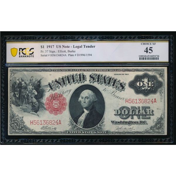 1917 $1 Legal Tender Note PCGS 45