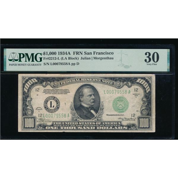 1934A $1000 San Francisco FRN PMG 30