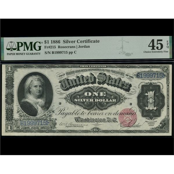 1886 $1 Martha Washington Silver Certificate PMG 45EPQ