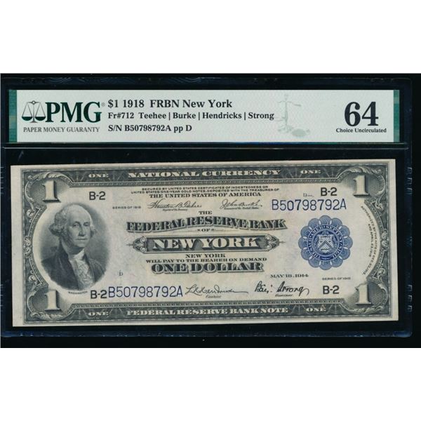 1918 $1 New York FRBN PMG 64