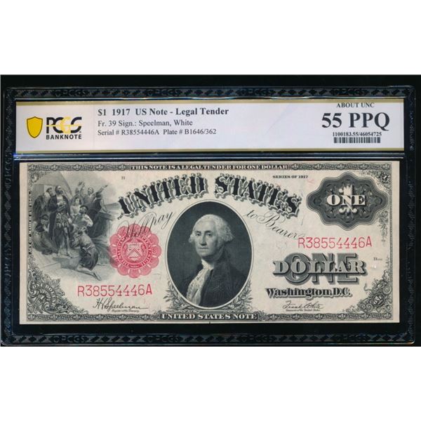1917 $1 Legal Tender Note PCGS 55PPQ