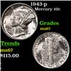 Image 1 : 1943-p Mercury Dime 10c Grades GEM++ Unc