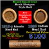Image 1 : Mixed small cents 1c orig shotgun roll, 1919-s Wheat Cent, 1887 Indian Cent other end, Brinks Wrappe