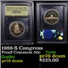 Image 1 : Proof 1989-S Congress Modern Commem Half Dollar 50c Graded GEM++ Proof Deep Cameo By USCG