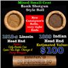 Image 1 : Mixed small cents 1c orig shotgun roll, 1918-s Wheat Cent, 1889 Indian Cent other end, Brinks Wrappe