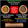 Image 1 : Mixed small cents 1c orig shotgun roll, 1919-d Wheat Cent, 1889 Indian Cent other end, Brinks Wrappe