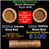 Image 1 : Mixed small cents 1c orig shotgun roll, 1918-s Wheat Cent, 1864 Indian Cent other end, Brinks Wrappe