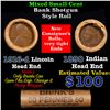 Image 1 : Mixed small cents 1c orig shotgun roll, 1916-d Wheat Cent, 1890 Indian Cent other end, Brinks Wrappe
