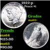 Image 1 : 1922-p Peace Dollar $1 Grades Select+ Unc