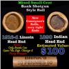 Image 1 : Mixed small cents 1c orig shotgun roll, 1916-d Wheat Cent, 1890 Indian Cent other end, Brinks Wrappe