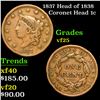 Image 1 : 1837 Head of 1838 Coronet Head Large Cent 1c Grades vf+