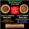 Image 1 : Mixed small cents 1c orig shotgun roll, 1918-s Wheat Cent, 1887 Indian Cent other end, Brinks Wrappe