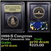 Image 1 : Proof 1989-S Congress Modern Commem Half Dollar 50c Graded GEM++ Proof Deep Cameo By USCG