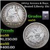 Image 1 : 1853-p Arrows & Rays Seated Liberty Quarter 25c Graded au53 BY SEGS