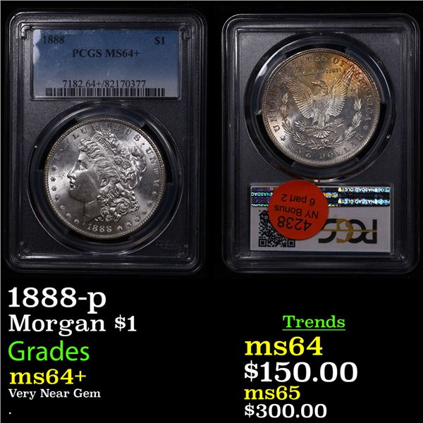 PCGS 1888-p Morgan Dollar $1 Graded ms64+ By PCGS