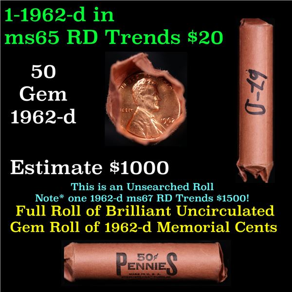 Lincoln 1c roll, 1962-d 50 pcs Vintage "Steel-Strong" Tubular Wrapper.
