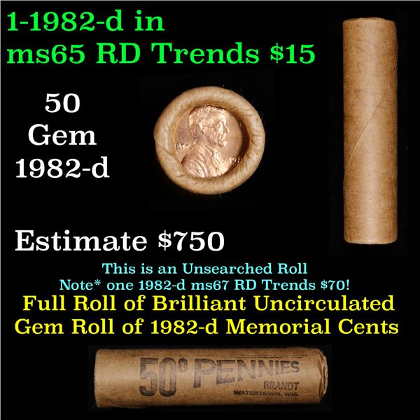 Shotgun Lincoln 1c roll, 1982-d 50 pcs Brandt Wrapper.