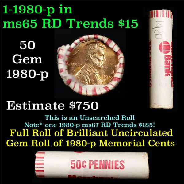 Shotgun Lincoln 1c roll, 1980-p 50 pcs Merchant Bank Wrapper.