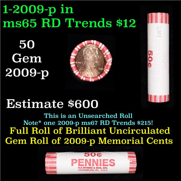 Shotgun Lincoln 1c roll, 2009-p Lincoln-Formative Years Bi-centennial 50 pcs N.F String & Son Wrappe