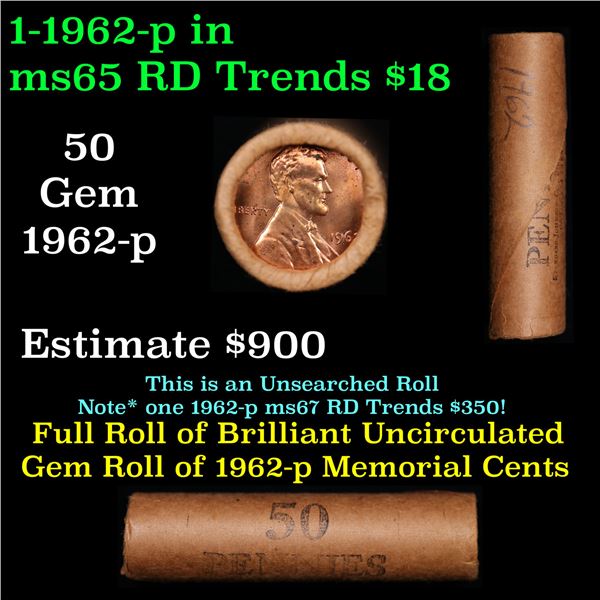 Shotgun Lincoln 1c roll, 1962-p 50 pcs Standard-Johnson Co. Wrapper.
