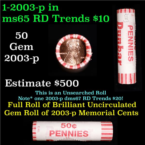 Shotgun Lincoln 1c roll, 2003-p 50 pcs Dunbar Wrapper.
