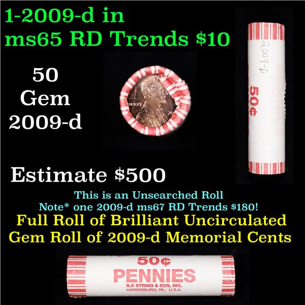 Shotgun Lincoln 1c roll, 2009-d Bi-centennial 50 pcs N.F String & Son Wrapper.