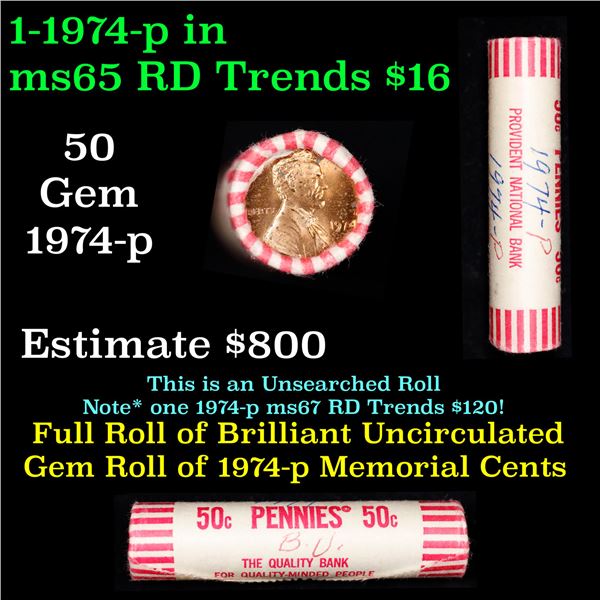 Shotgun Lincoln 1c roll, 1974-p 50 pcs Provident National Bank Wrapper.