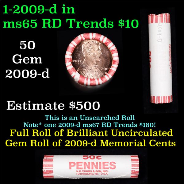 Shotgun Lincoln 1c roll, 2009-d Lincoln-Formative Years Bi-centennial 50 pcs N.F String & Son Wrappe
