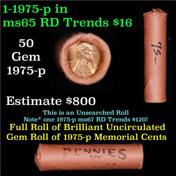 Lincoln 1c roll, 1975-p 50 pcs Standard Paper Good Mfg. Co. Wrapper.