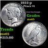 Image 1 : 1922-p Peace Dollar $1 Grades GEM Unc