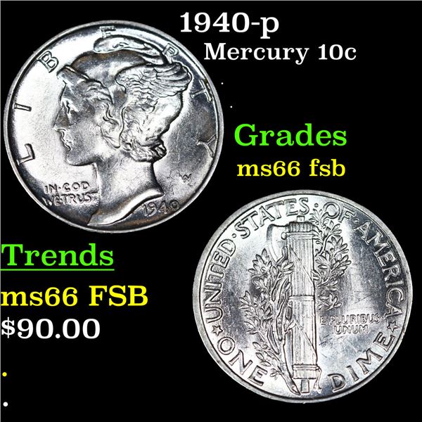 1940-p Mercury Dime 10c Grades GEM+ FSB