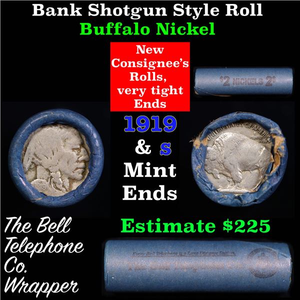 Buffalo Nickel Shotgun Roll in Old Bank Style 'Bell Telephone'  Wrapper 1919 & S Mint Ends